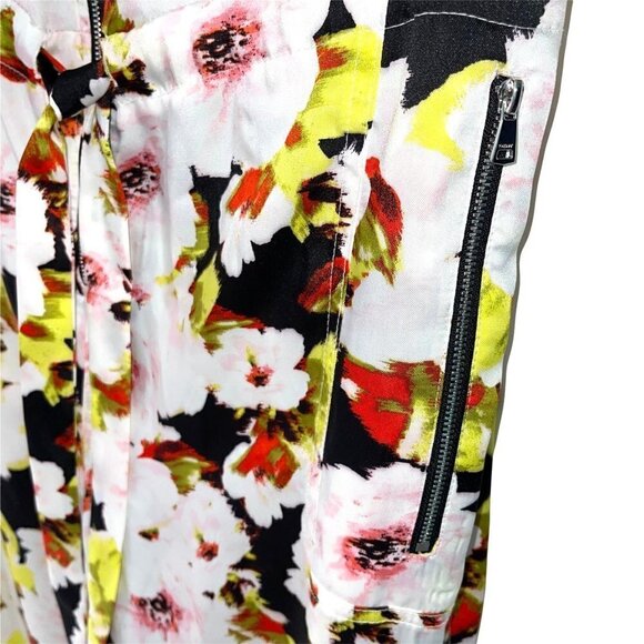 DKNY Jumpsuit Womens Size 2 Floral Print Zip Front V Neck Pockets Elastic Waist - Picture 12 of 14